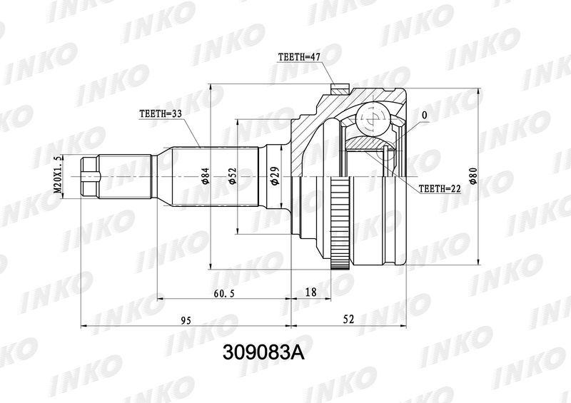 INKO 309083A ШРУС внешний 33/22 ABS 47 | перед прав/лев |