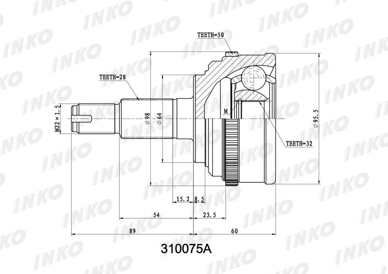 INKO 310075A ШРУС внешний 28/32 ABS 50 | перед прав/лев |