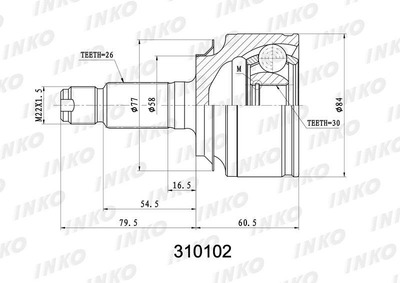 INKO 310102 ШРУС внешний 26/30 | перед прав/лев |
