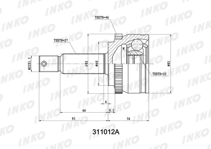INKO 311012A ШРУС внешний 27/22 ABS 46 | перед прав/лев |