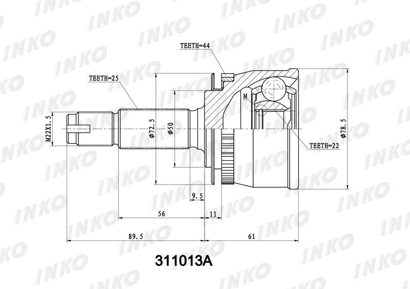 INKO 311013A ШРУС наружный 25/22 ABS 44 | перед прав/лев |