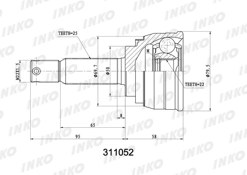 INKO 311052 ШРУС внешний 25/22 | перед прав/лев |