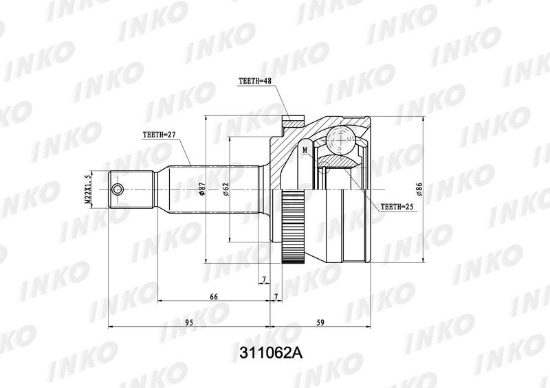 INKO 311062A ШРУС внешний 27/25 ABS 48 | перед прав/лев |
