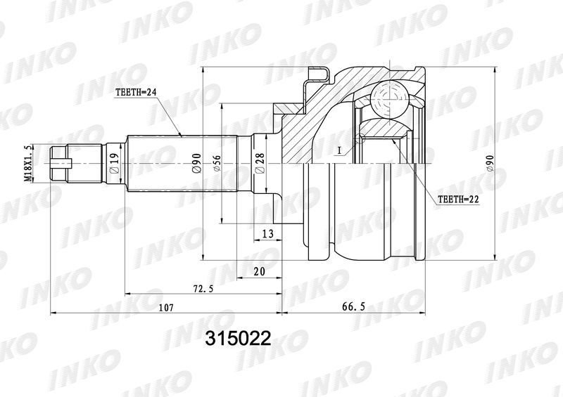 INKO 315022 ШРУС внешний 24/22 | перед прав |