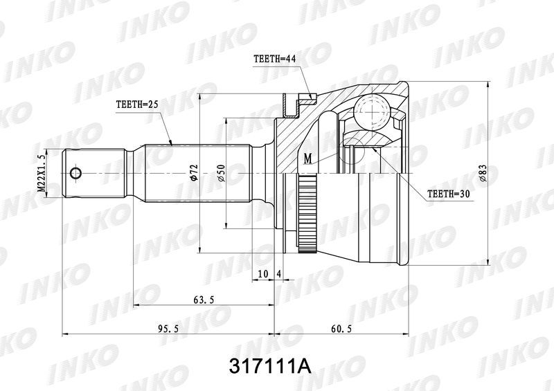 INKO 317111A ШРУС внешний 25/30 ABS 44 | перед прав/лев |