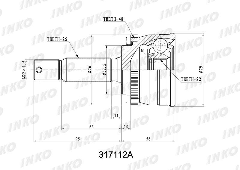 INKO 317112A ШРУС внешний 25/22 ABS 48 | перед прав/лев |