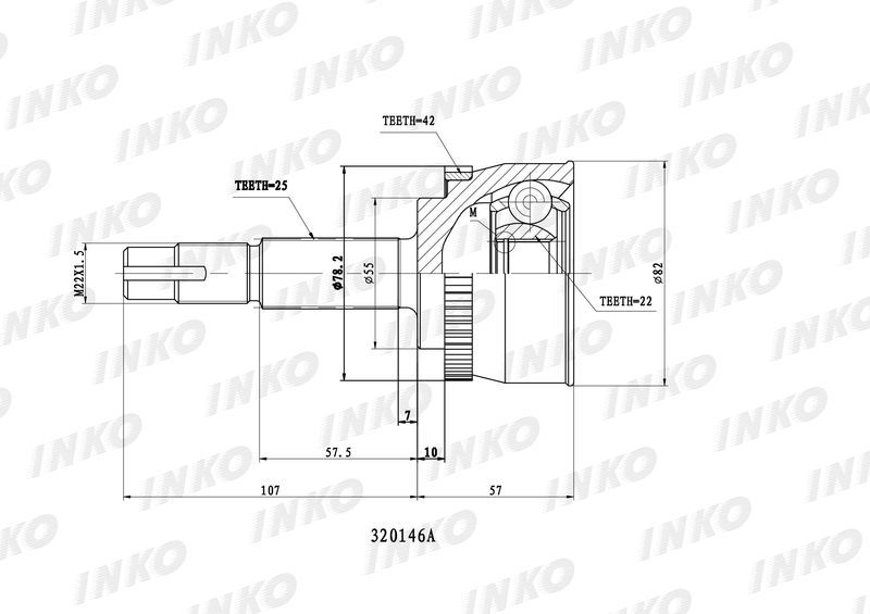 INKO 320146A ШРУС внешний 25/22 ABS 42 | перед прав/лев |