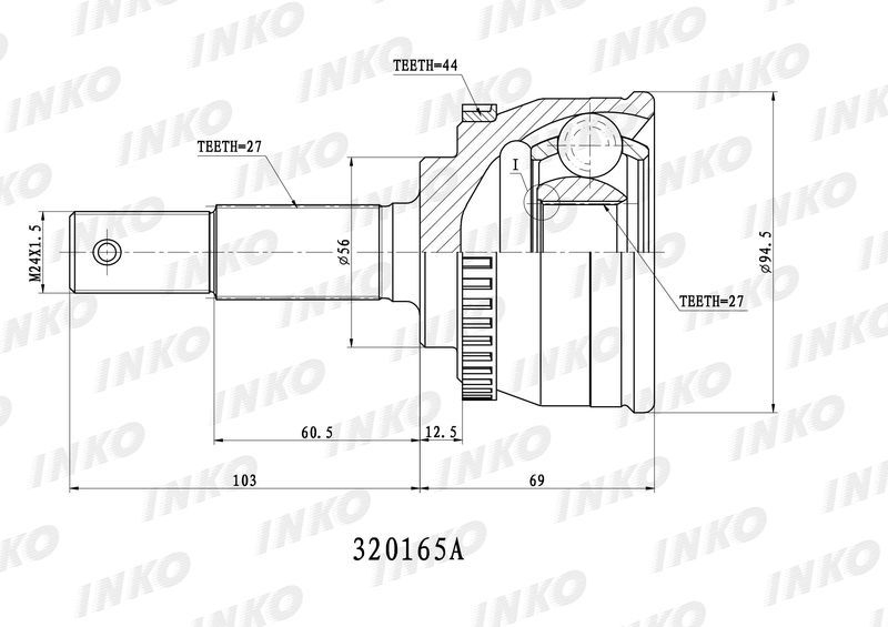 INKO 320165A ШРУС внешний 27/27 ABS 44 | перед |