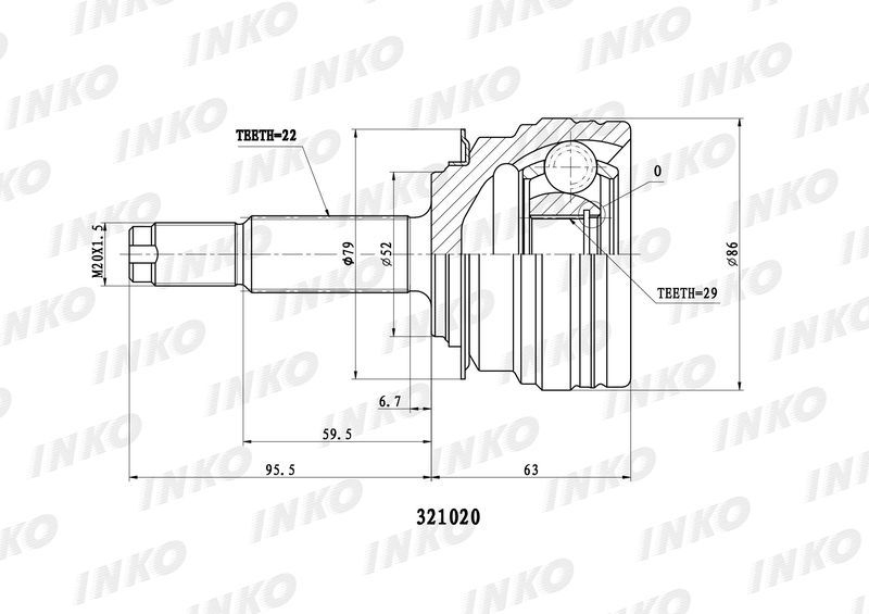 INKO 321020 ШРУС внешний 22/29 | перед |