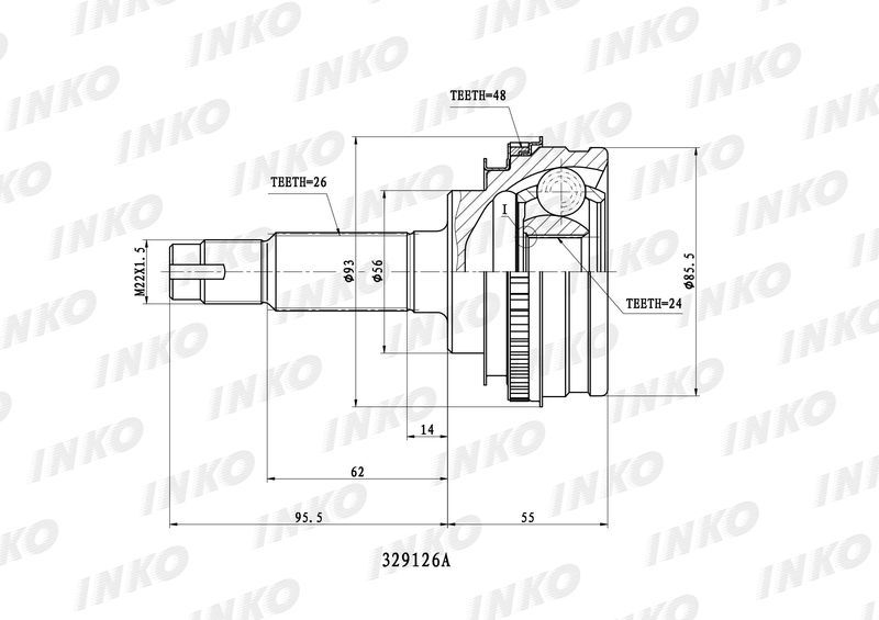 INKO 329126A ШРУС внешний 26/24 ABS 48 | перед прав/лев |