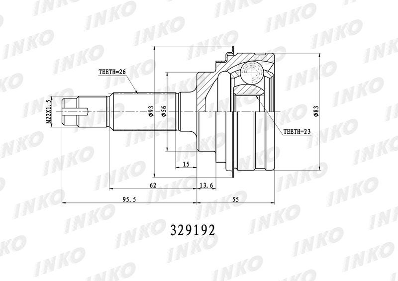 INKO 329192 ШРУС внешний 26/23 | перед прав/лев |