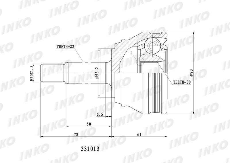 INKO 331013 ШРУС внешний 22/30 | перед прав/лев |