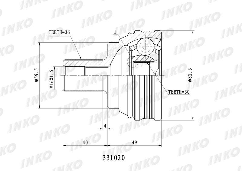 INKO 331020 ШРУС внешний36/30 | перед прав/лев |