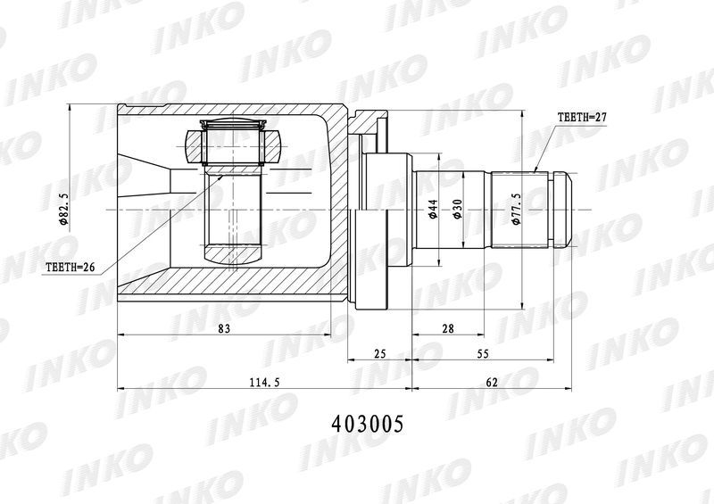 INKO 403005 ШРУС внутренний, левый 27/26 | перед лев |