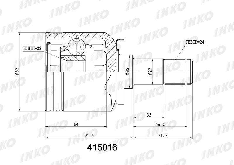 INKO 415016 ШРУС внутренний 24/22 | перед |