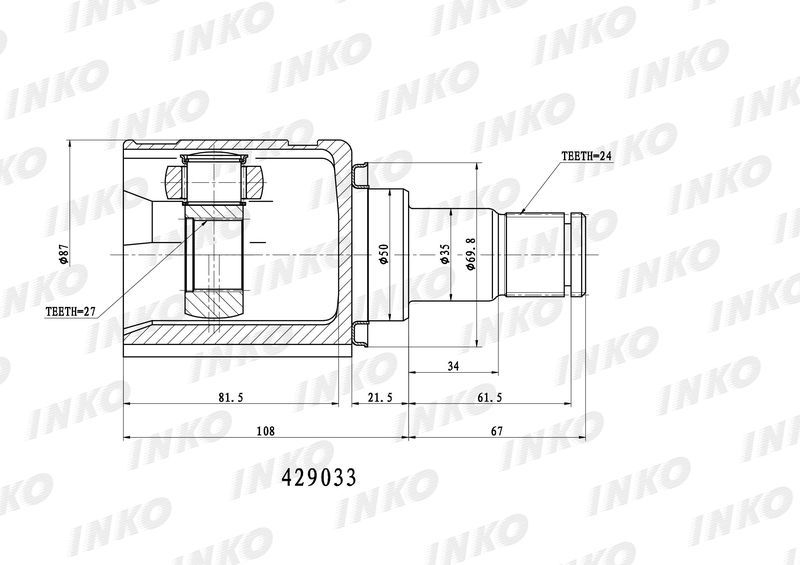 INKO 429033 ШРУС внутренний 24/27 | перед лев |