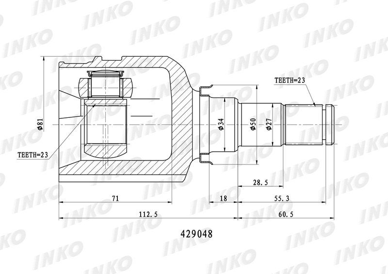 INKO 429048 ШРУС внутренний 23/23 | перед лев |