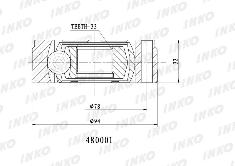 INKO 480001 ШРУС внутренний 33 | перед прав/лев |