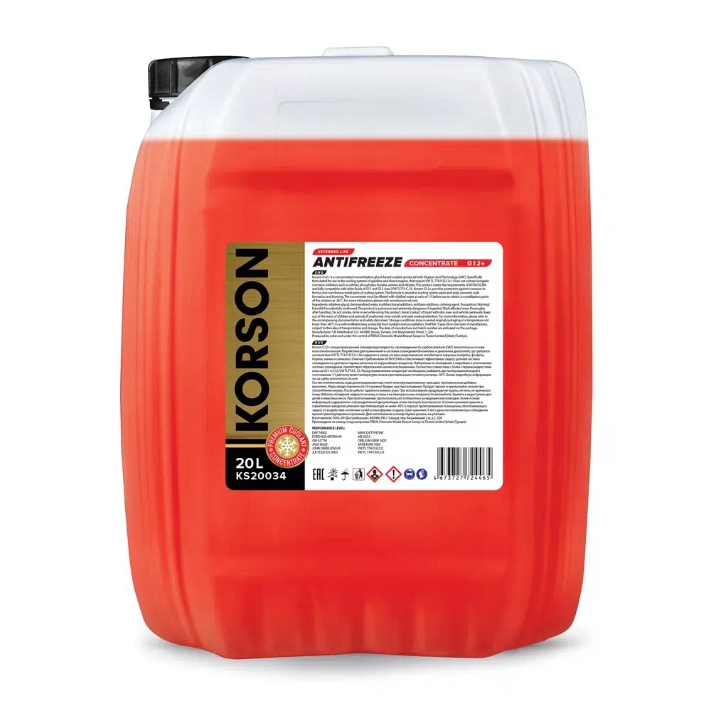 KORSON KS20034 Антифриз, концентрат G12+ красный 20л