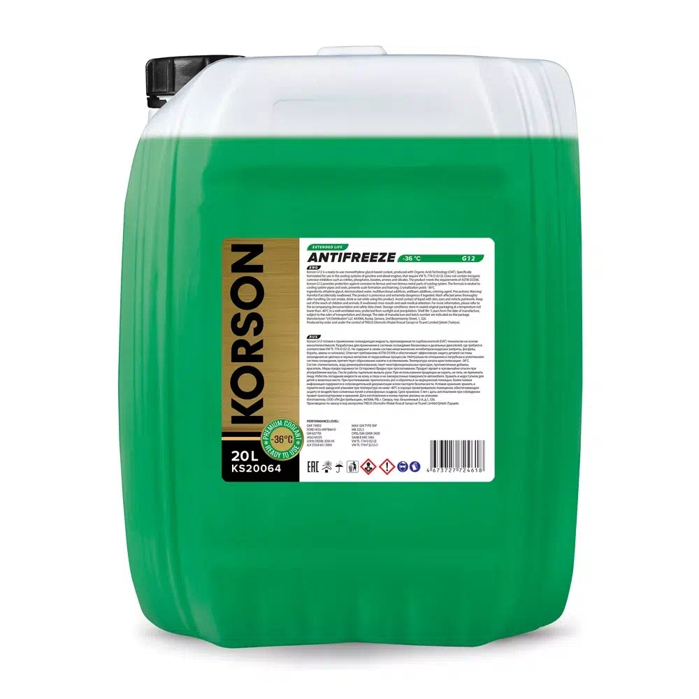 KORSON KS20064 Антифриз, готовый раствор G12 -36 зеленый 20л