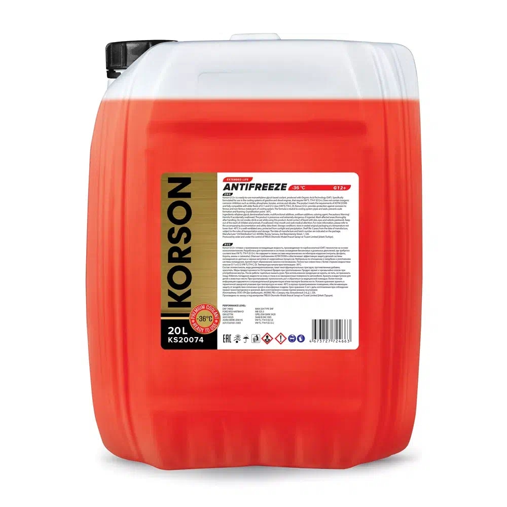 KORSON KS20074 Антифриз, готовый раствор G12+ -36 красный 20л