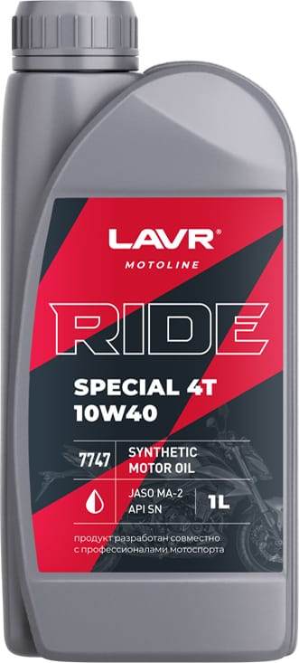 LAVR LN7747 Моторное масло LAVR MOTO RIDE SPECIAL 4Т 10W40 SN, 1 л