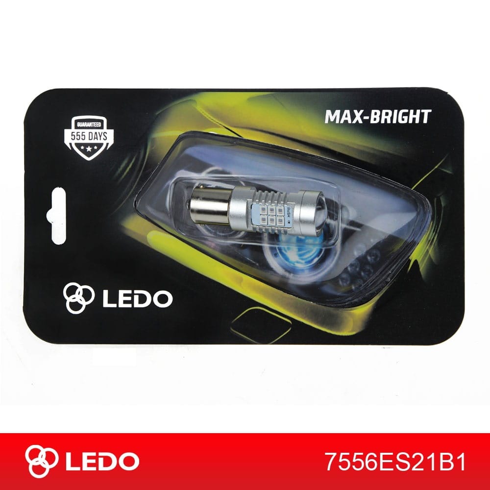 LEDO 7556RS21B1 Лампа светодиодная P21W Max-Bright 21SMD 12V кр.