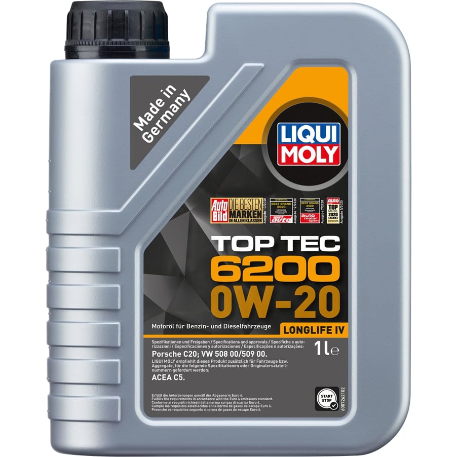 LIQUI MOLY 20787 Масло моторное 0W20 LIQUI MOLY 1л синтетика Top Tec 6200 ACEA C5 VW 508 00 VW 509 00 Porsche C20