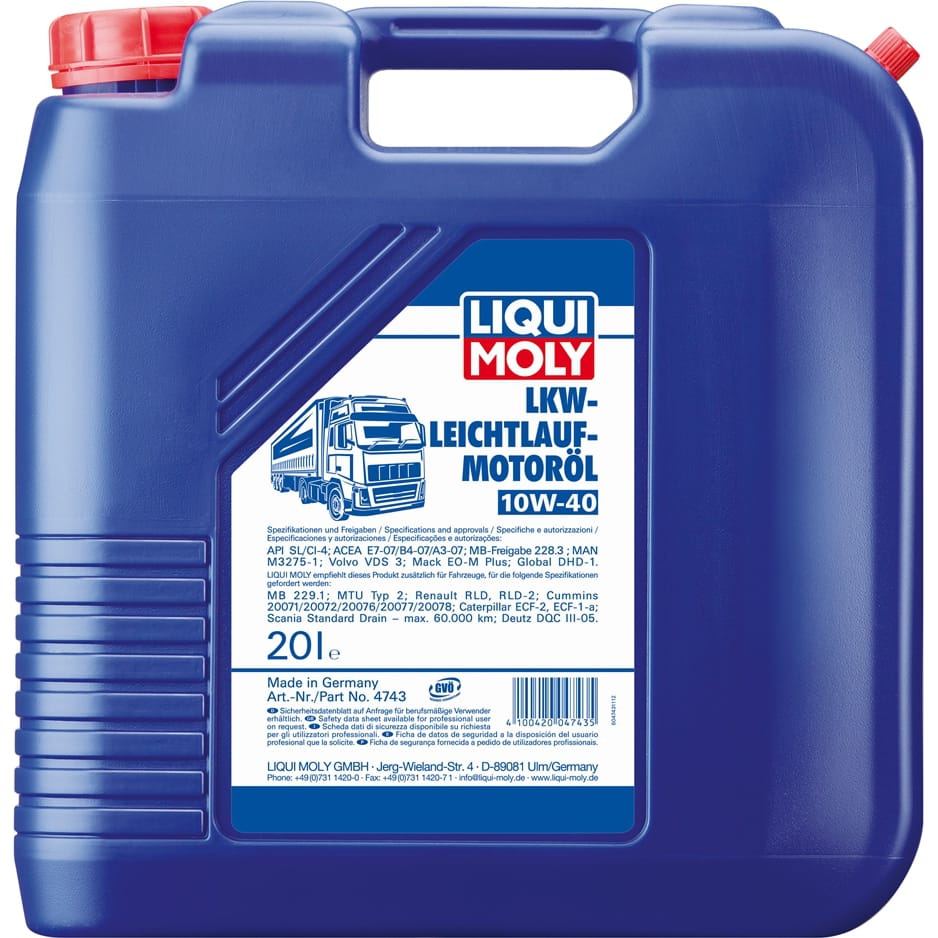LIQUI MOLY 4743 Масло моторное 10W40 LIQUI MOLY 20л НС-синтетика LKW-Leichtlauf-Motoroil Basic
