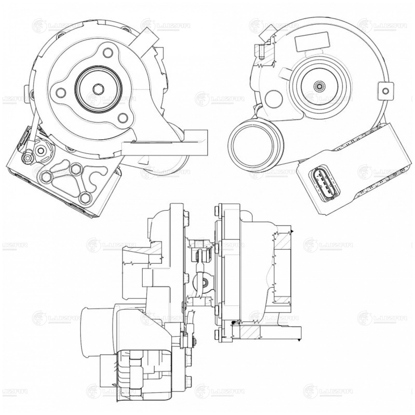 LUZAR LAT0839 Турбокомпрессор для а/м Kia Sorento (09-)/Hyundai Santa Fe (09-) 2.2 D [D4HB] (тип GTB1752VLK) (LAT