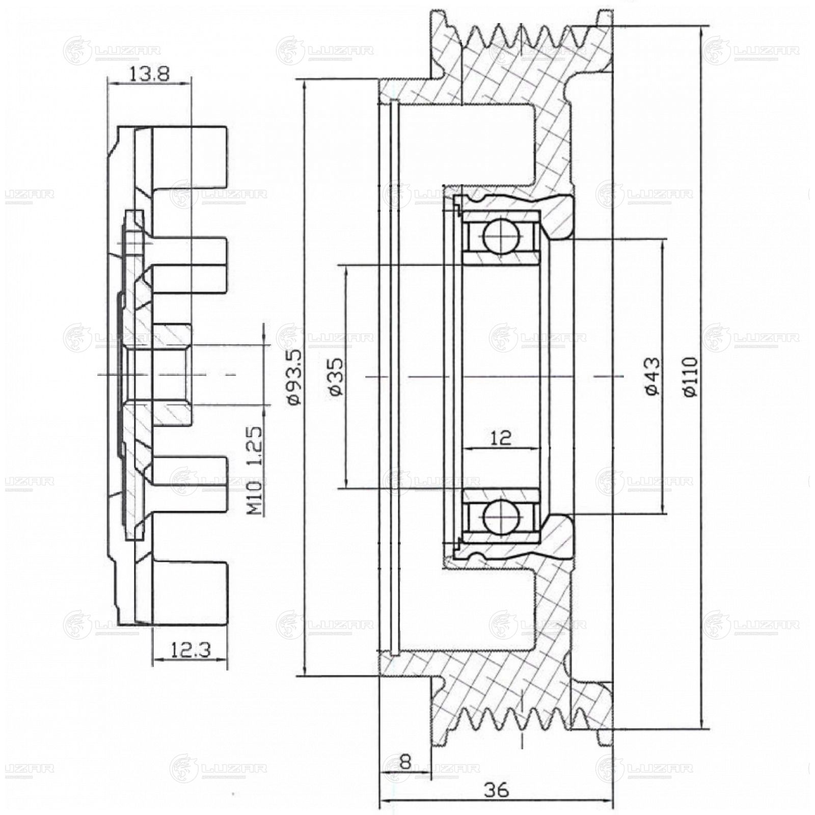 LUZAR LCC1501 Муфта срывная компрессора кондиц. для а/м Mercedes-Benz C (W203) (00-)/ML (W164) (05-) 6PK (LCC 1501