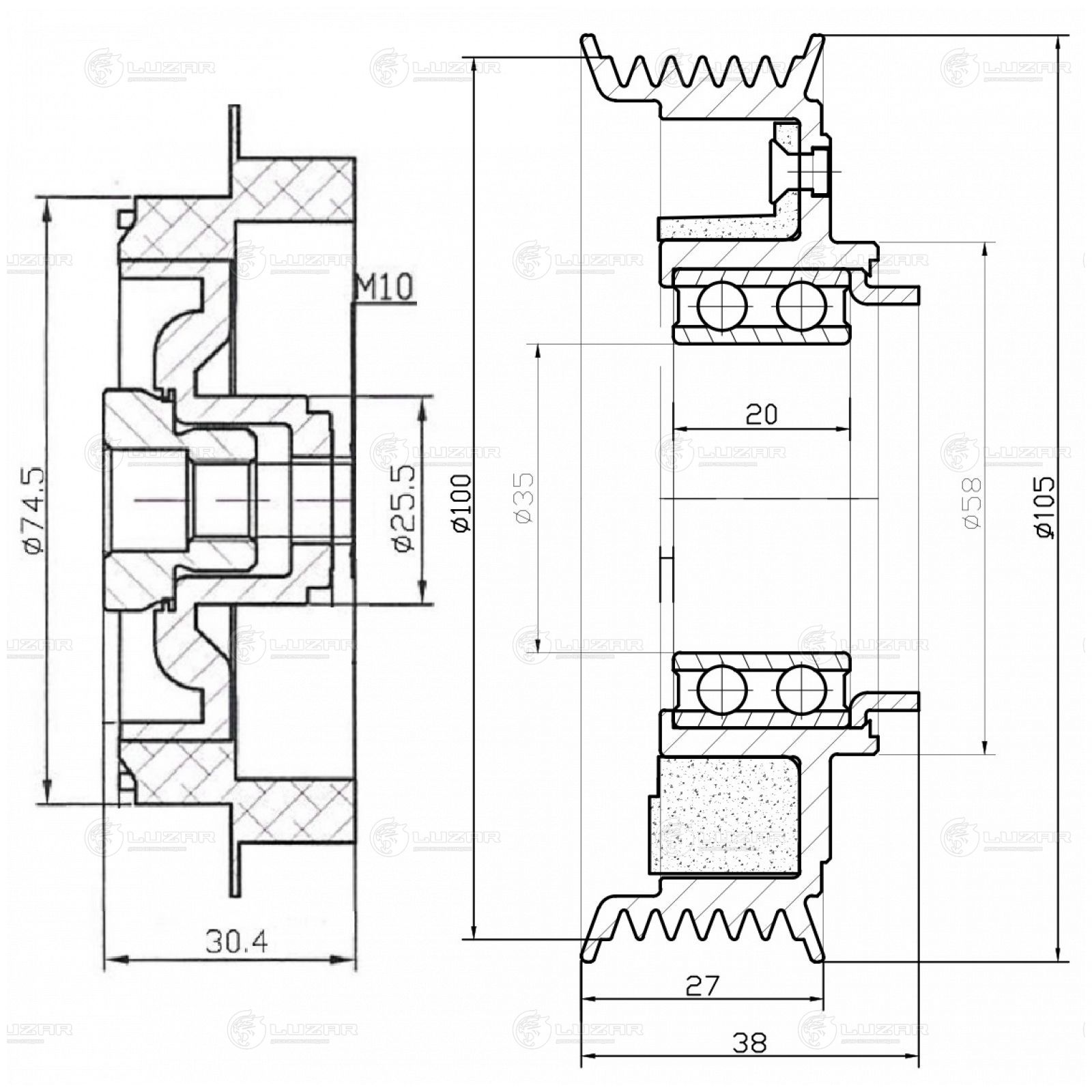 LUZAR LCC1808 Муфта срывная компрессора кондиц. для а/м VW Transporter T5 (09-)/Amarok (09-) 2.0D (LCC 1808)
