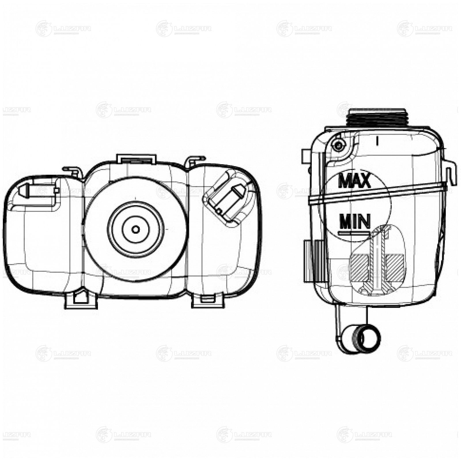 LUZAR LET1007 Бачок расширит. охл. жидкости для а/м Volvo XC90 (02-)/S60 (00-)/S80 (98-) (с доп.патр.) (LET 1007)