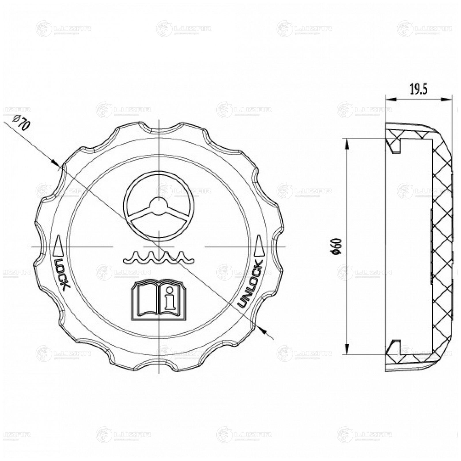LUZAR LL0503 Крышка (пробка) бачка ГУР для а/м Chevrolet Lacetti (04-)/Aveo (02-)/Epica (06-) (LL 0503)