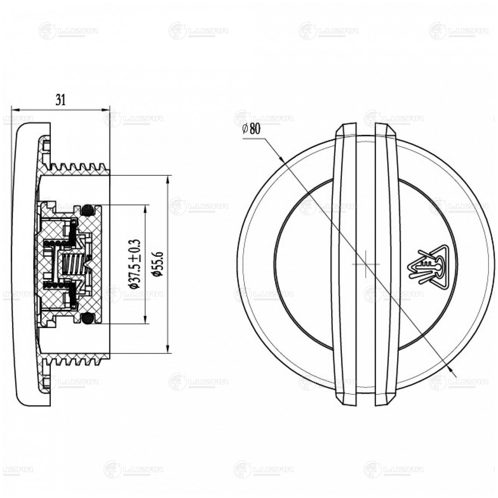 LUZAR LL1836 Крышка (пробка) расш. бачка для а/м VW Polo (10-)/Golf (08-)/Skoda Octavia A5 (04-) 1.6bar (LL 1836)