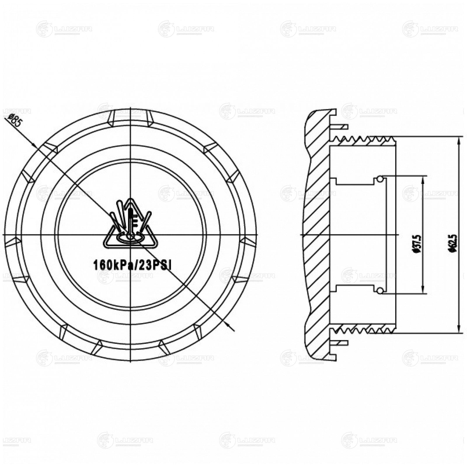 LUZAR LL1851 Крышка (пробка) расширительного бачка для а/м VW Tiguan (16-)/Skoda Octavia (13-)/Rapid (12-) 1.6bar