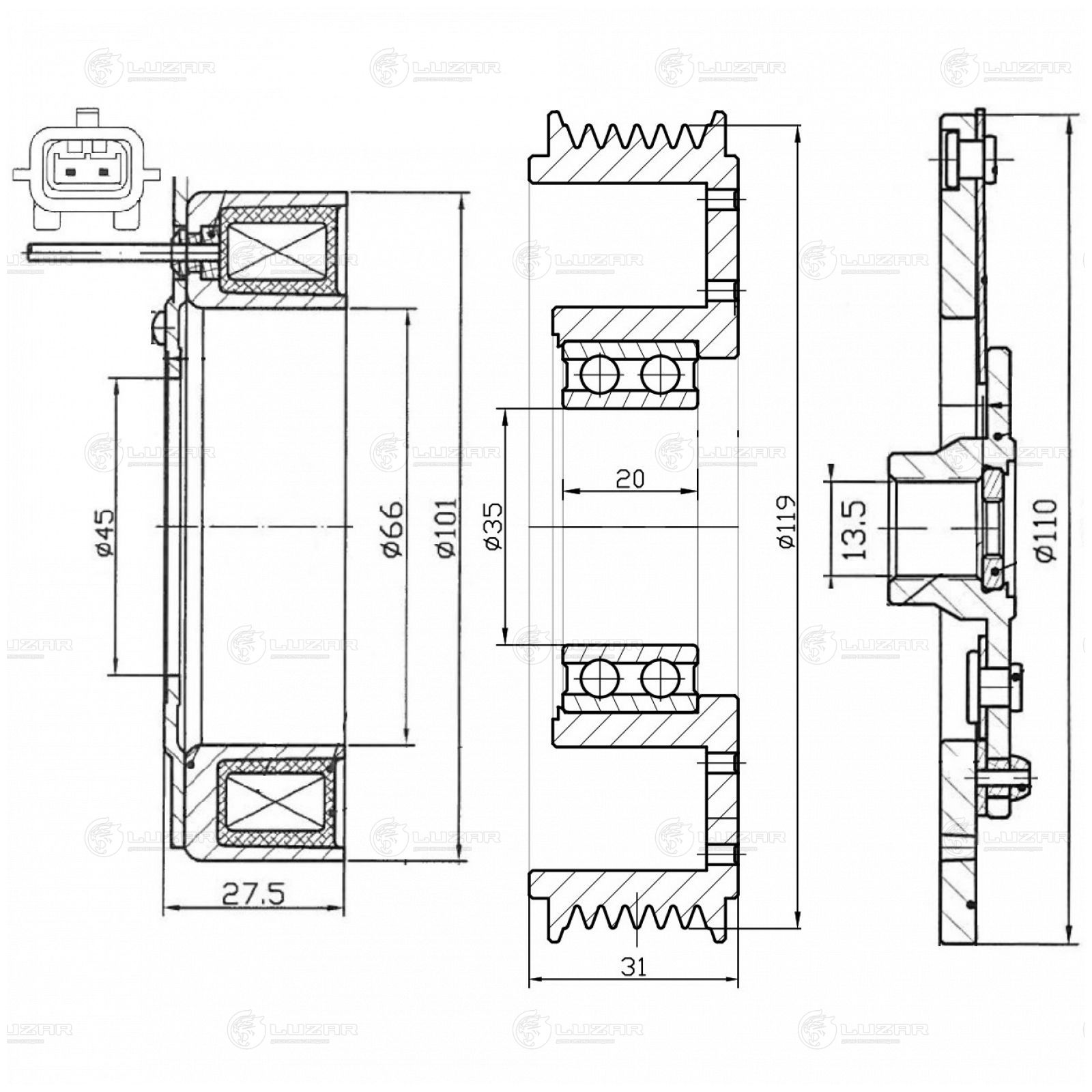 LUZAR LMAC0103 Муфта эл/магн. компрессора кондиц. для а/м Лада Vesta (15-) 1.6i (тип Valeo) (LMAC 0103)