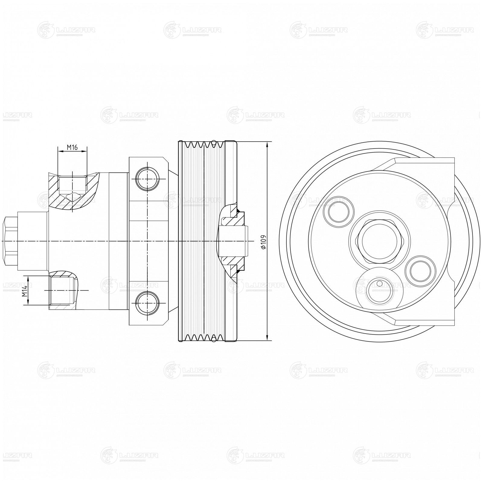 LUZAR LPS0305 Насос ГУР для а/м ГАЗ Соболь 2217 с дв. ЗМЗ-406 (штуцер торц. М14) (LPS 0305)