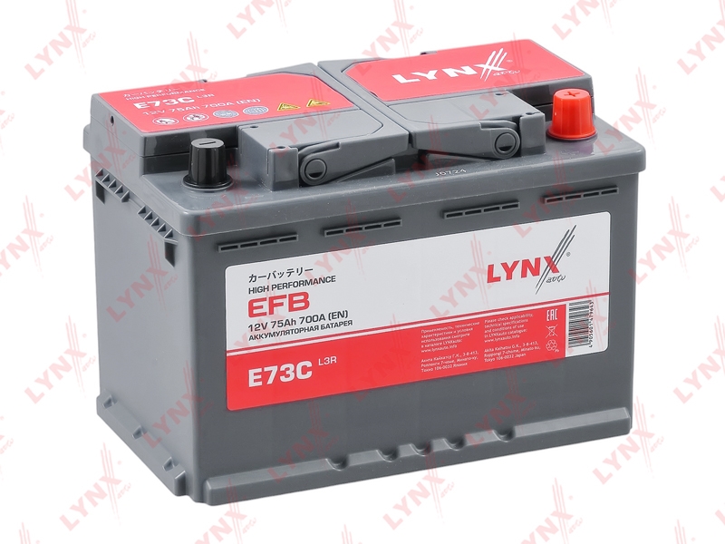 LYNXAUTO E73C Аккумулятор EFB L3R, 75 Ah, 700 A, обратная, 278X175X190 ETN EFB 57550R