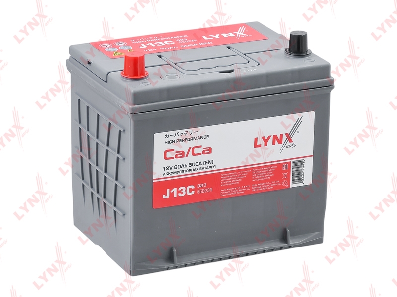 LYNXAUTO J13C Аккумулятор 60 Ah, 500 A, прямая, 230X168X220, JIS 65D23R