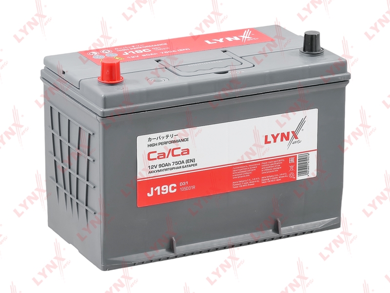 LYNXAUTO J19C Аккумулятор 90 Ah, 750 A, прямая, 301X172X220, JIS 105D31R
