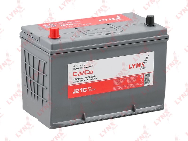 LYNXAUTO J21C Аккумулятор 95 Ah, 780 A, прямая, 301X172X220, JIS 125D31R