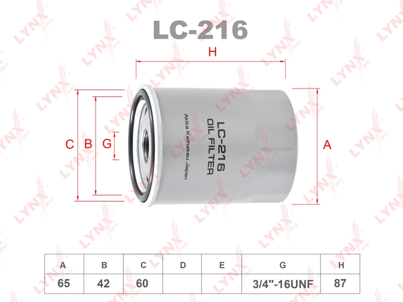 LYNXAUTO LC216 Фильтр масляный NISSAN MICRA/NOTE/PRIMERA/SUNNY 1.0-2.0