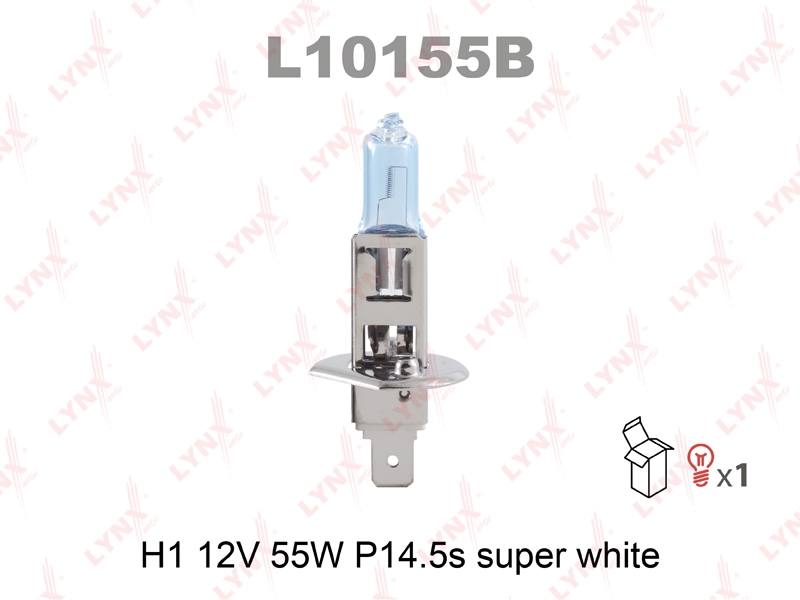 LYNXAUTO L10155B Лампа галогеновая H1 12V 55W P14.5S SUPER WHITE  L10155B