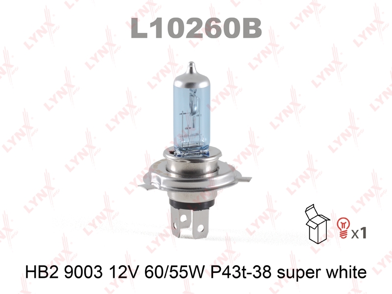 LYNXAUTO L10260B Лампа HB2 12V 60/55W P43T-38 SUPE WHITE