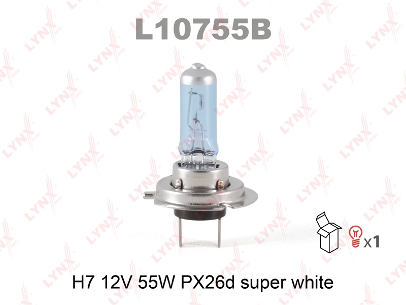 LYNXAUTO L10755B Лампа галогеновая H7 12V 55W PX26D SUPER WHITE  L10755B
