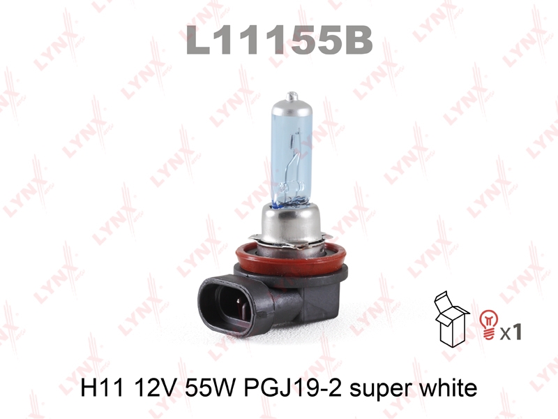 LYNXAUTO L11155B Лампа H11 12V 55W PGJ19-2 SUPER WHITE