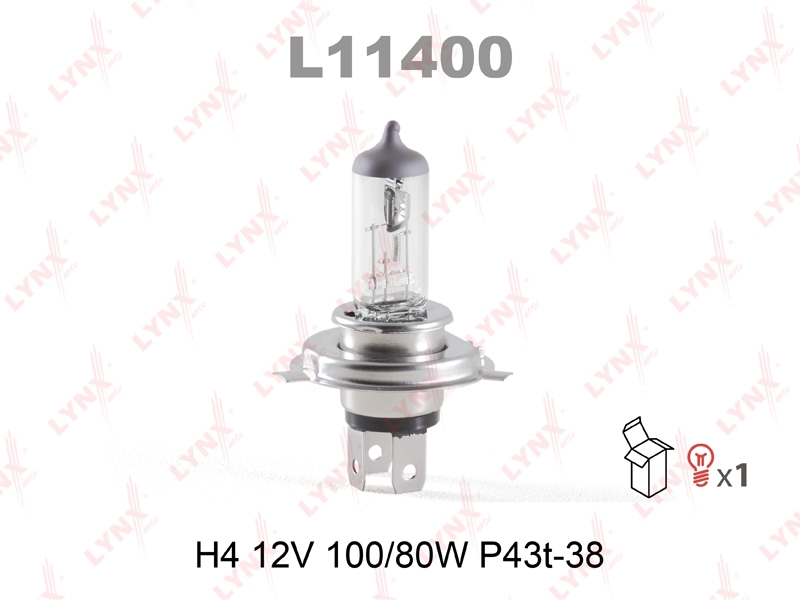 LYNXAUTO L11400 Лампа галогеновая [H4 12V 100/80W P43T-38]
