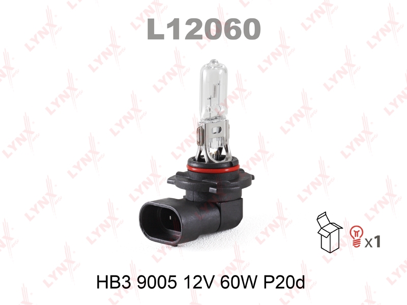 LYNXAUTO L12060 Лампа галогеновая HB3 9005 12V 60W P20D   L12060
