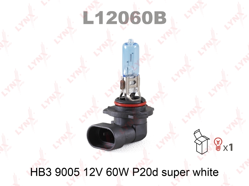 LYNXAUTO L12060B Лампа HB3 12V 60W P20D SUPE WHITE